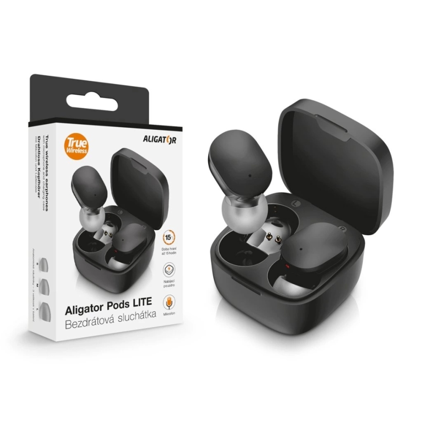 Aligator TWS05 - Pods LITE Draadloos Earbuds, 200 mAh + 2x 30 mAh, IP30, Black
