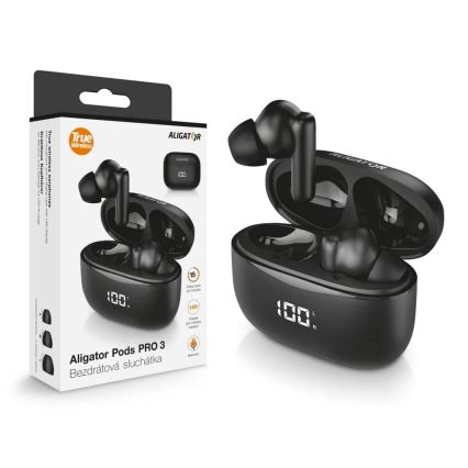 Aligator TWS06 - Pods PRO 3 Draadloos Earbuds, 200 mAh Charging Case + 2x 30 mAh Earbuds, IP30, Black