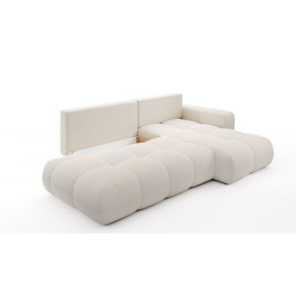 ALMADA L-shaped rechts-hand upholstered hoek sofa bed met storage, licht beige