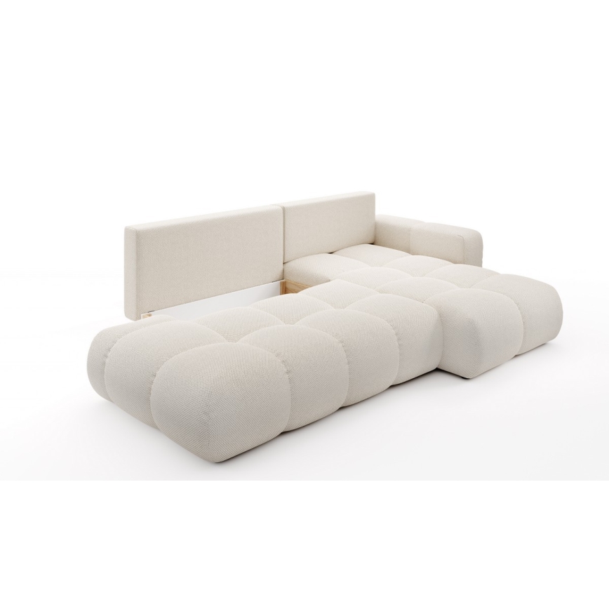 ALMADA L-shaped rechts-hand upholstered hoek sofa bed met storage, licht beige