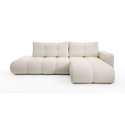 ALMADA L-shaped rechts-hand upholstered hoek sofa bed met storage, licht beige