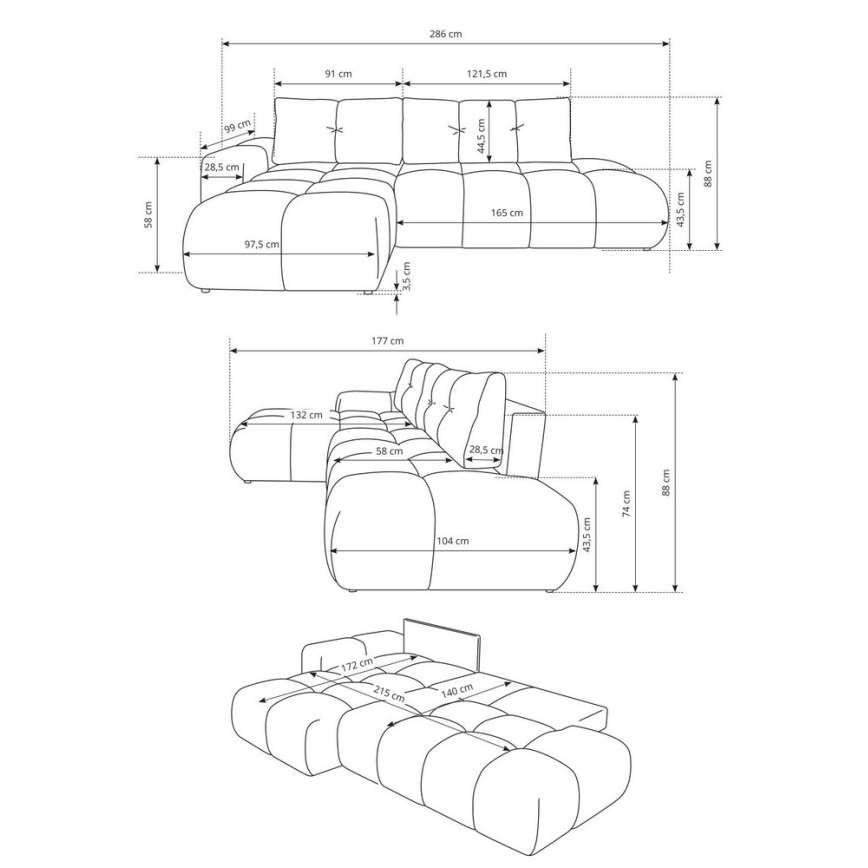 ALMADA L-shaped rechts-hand upholstered hoek sofa bed met storage, licht beige