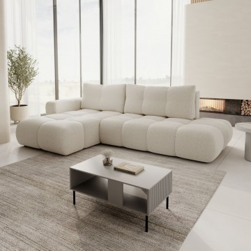 ALMADA L-shaped upholstered hoek sofa bed met storage, links-hand, licht beige