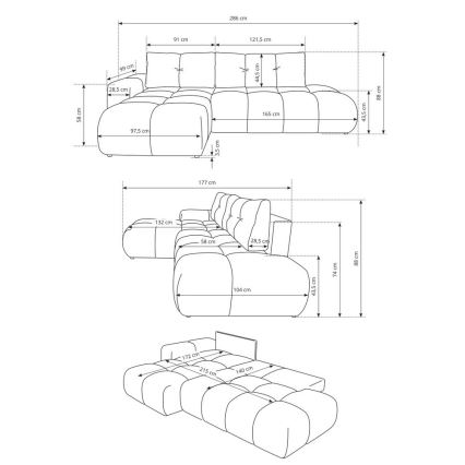ALMADA L-vormige uitklapbare gestoffeerde hoekbank met opbergruimte, links, licht beige