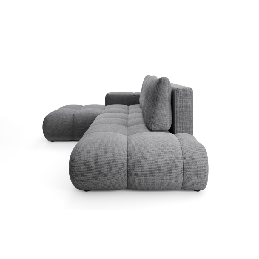 ALMADA L-vormige gestoffeerde hoekbank, links, grijs, met slaapfunctie en opbergruimte
