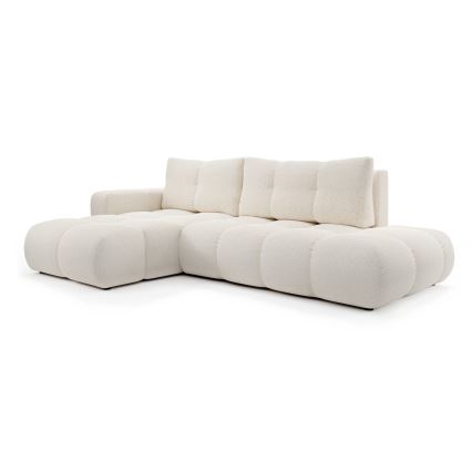 ALMADA L-shaped upholstered hoek sofa bed met storage, links-hand, licht beige