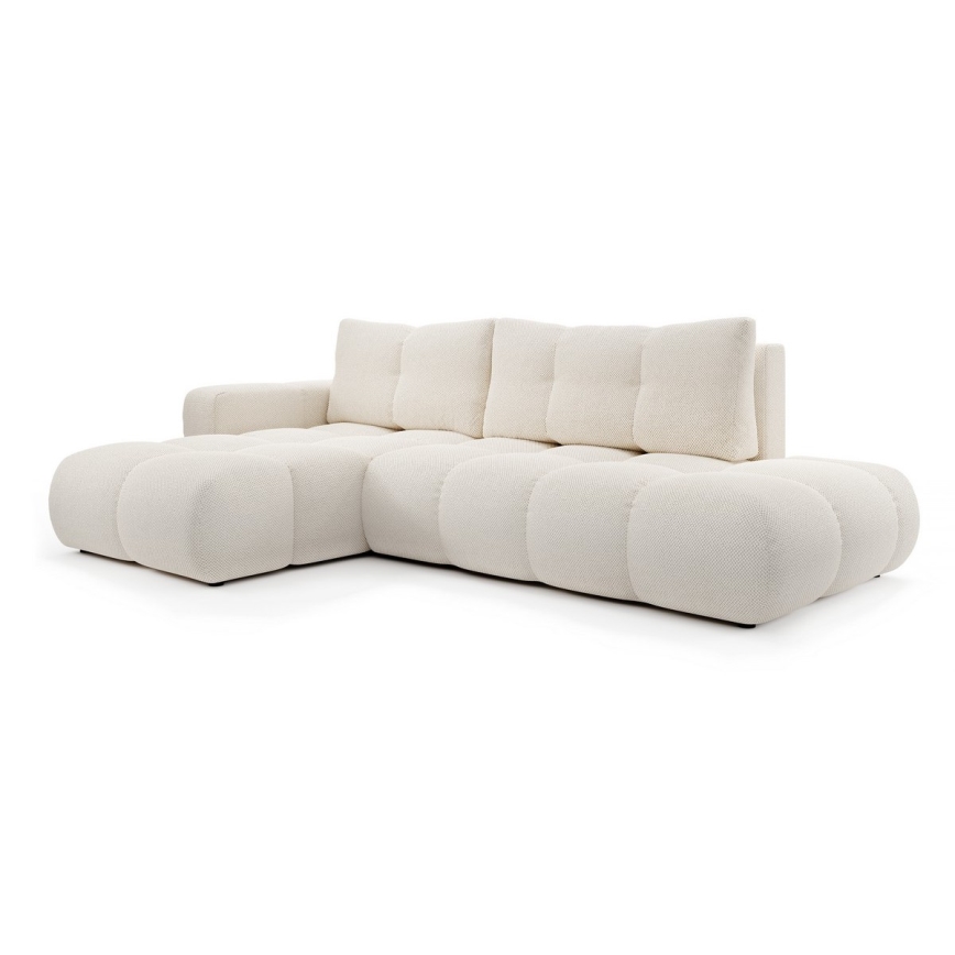 ALMADA L-shaped upholstered hoek sofa bed met storage, links-hand, licht beige