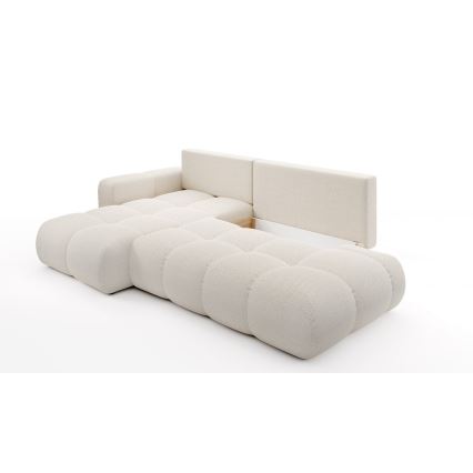 ALMADA L-shaped upholstered hoek sofa bed met storage, links-hand, licht beige