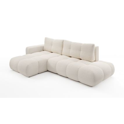 ALMADA L-shaped upholstered hoek sofa bed met storage, links-hand, licht beige