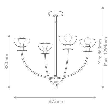 Alora Mood - Hanglamp met stang SYLVIA 4xE14/40W/230V goudkleurig