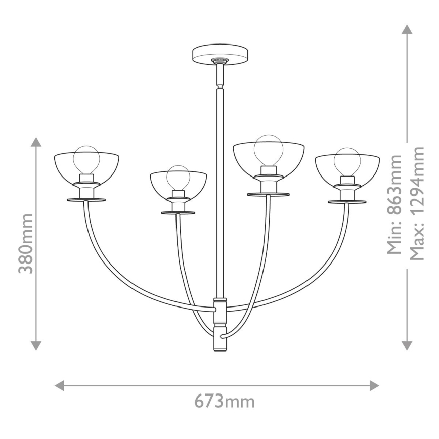 Alora Mood - Hanglamp met stang SYLVIA 4xE14/40W/230V goudkleurig