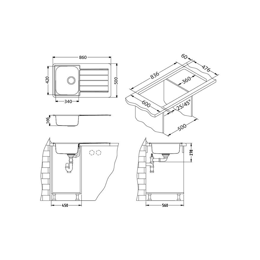 ALVEUS 1065560 - Gootsteen LINE 86x50 cm mat staal/satijn