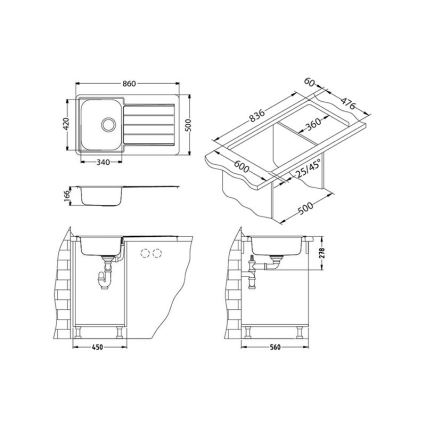 ALVEUS 1065560 - Keukenspoelbak LINE 86x50 cm roestvrij staal/satijn