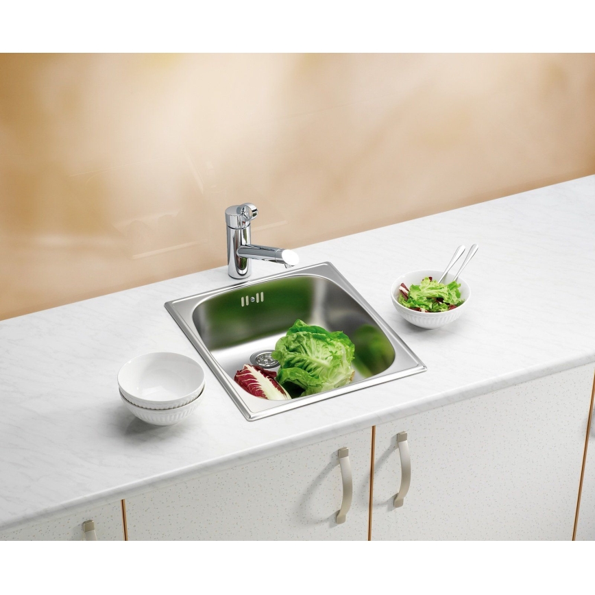 ALVEUS 1082195 - Gootsteen BASIC 44x38 cm mat staal/satin, grote uitlaat