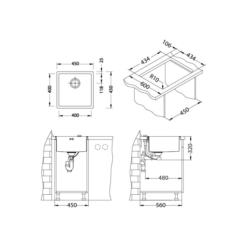 ALVEUS 1103381 - Gootsteen QUADRIX 45x45 cm monarch brons
