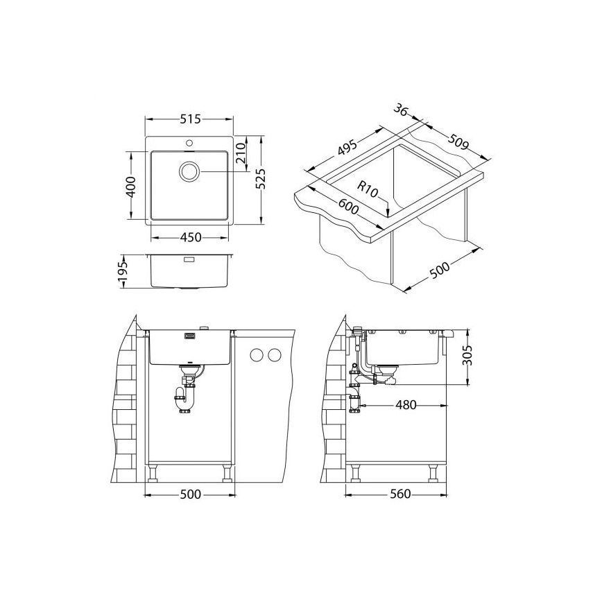 ALVEUS 1106867 - Gootsteen PURE 52,5x51,5 cm monarch goud