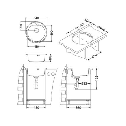 ALVEUS 1116756 - Keukenspoelbak FORM Ø 51 cm mat staal/satijn, diepte 18,5 cm