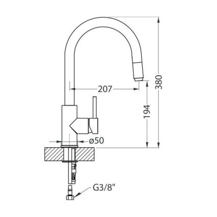 ALVEUS 1129022 - Kraan voor gootsteen met uittrekbare sproeier DELOS 38 cm graniet/zwart