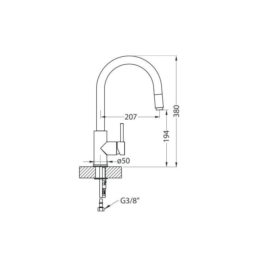 ALVEUS 1129022 - Kraan voor gootsteen met uittrekbare sproeier DELOS 38 cm graniet/zwart