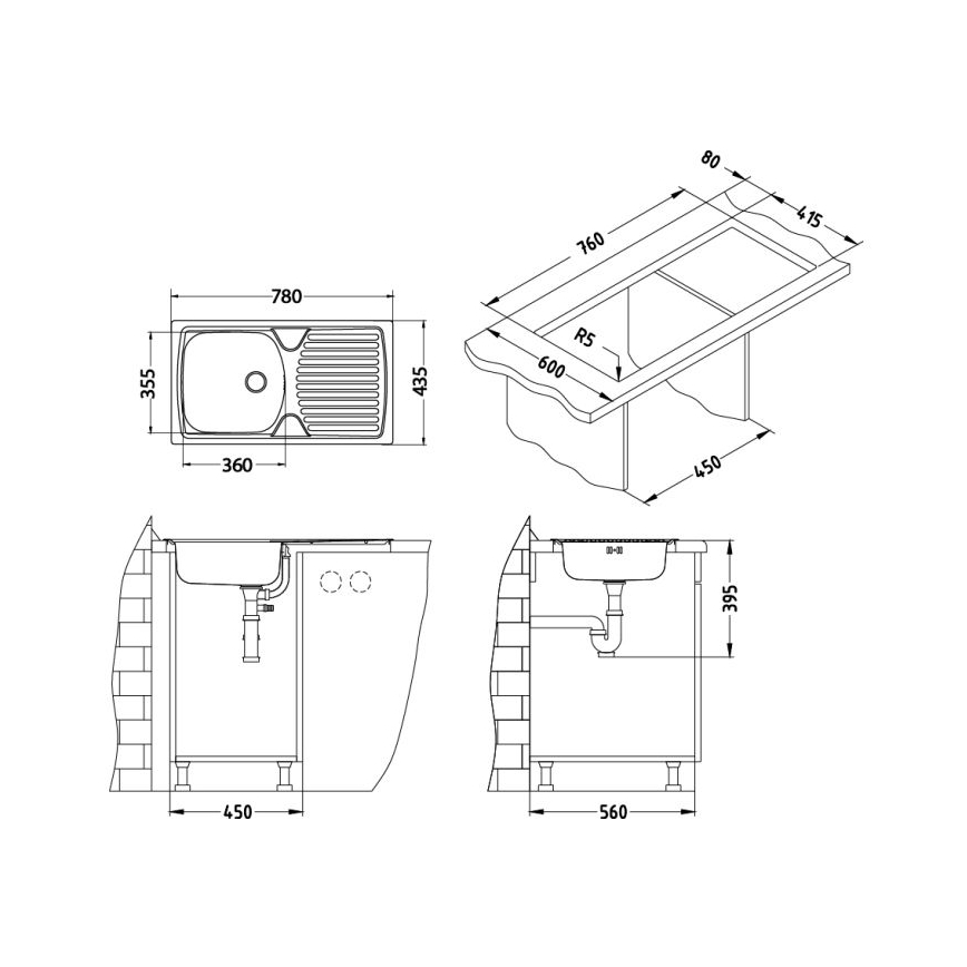 ALVEUS 1136534 - Keukenspoelbak BASIC 78x43,5 cm RVS/satijn, kleine afvoer