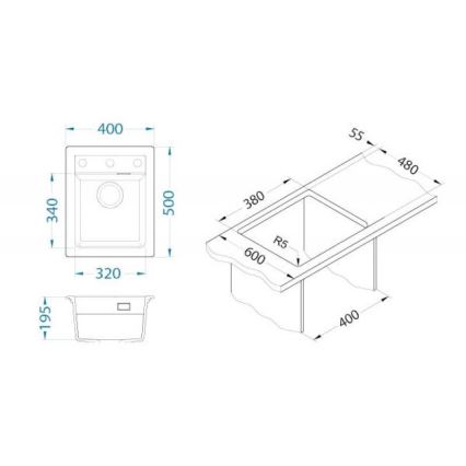 ALVEUS 1139079 - Gootsteen ATROX 50x40 cm graniet/wit