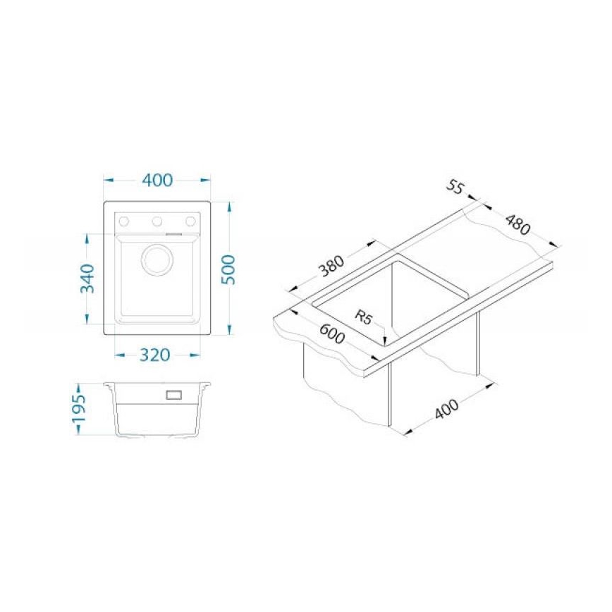 ALVEUS 1139079 - Gootsteen ATROX 50x40 cm graniet/wit