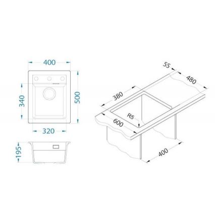 ALVEUS 1139771 - Gootsteen ATROX 50x40 cm graniet/zwart