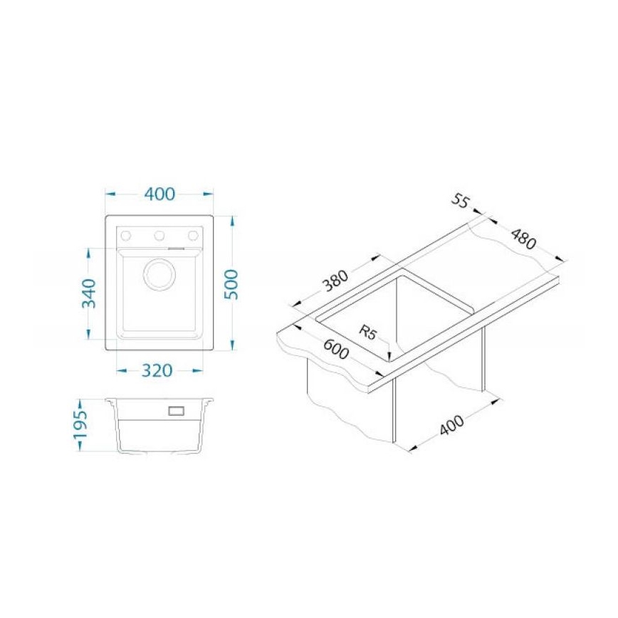 ALVEUS 1139771 - Gootsteen ATROX 50x40 cm graniet/zwart