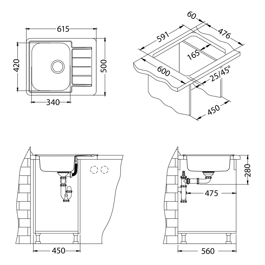 ALVEUS 1144603 - Keukenspoelbak LINE 61,5x50 cm RVS/satijn, zonder excenter