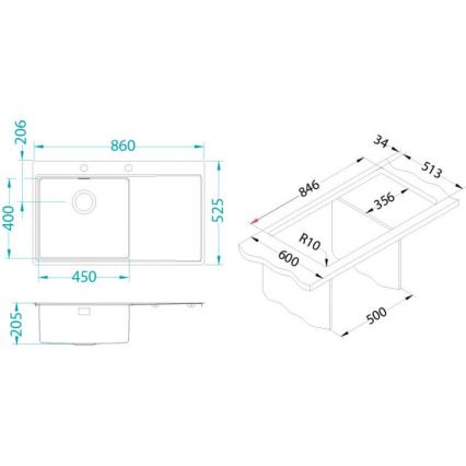 ALVEUS 1149518 - Keukenspoelbak PURE 86 x 52,5 cm, roestvrij staal