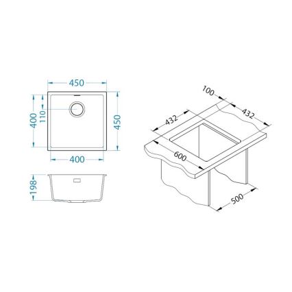 ALVEUS 1150044 - Gootsteen OMNI 45x45 cm graniet/wit