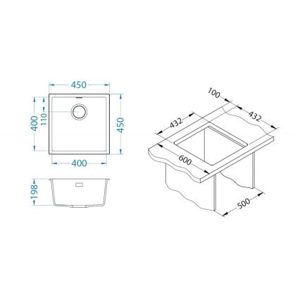 ALVEUS 1150048 - Keukenspoelbak OMNI 45x45 cm graniet/zwart