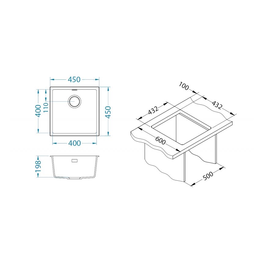 ALVEUS 1150048 - Keukenspoelbak OMNI 45x45 cm graniet/zwart