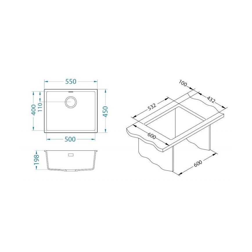ALVEUS 1150051 - Gootsteen OMNI 55x45 cm graniet/wit