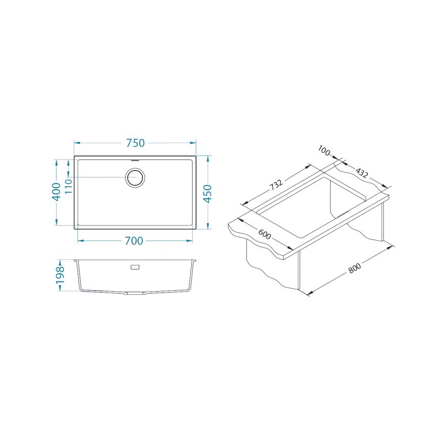 ALVEUS 1150064 - Gootsteen OMNI 75x45 cm graniet/zwart