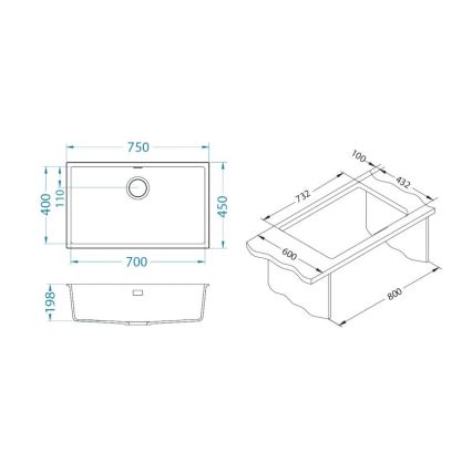 ALVEUS 1150064 - Keukenspoelbak OMNI 75x45 cm graniet/zwart