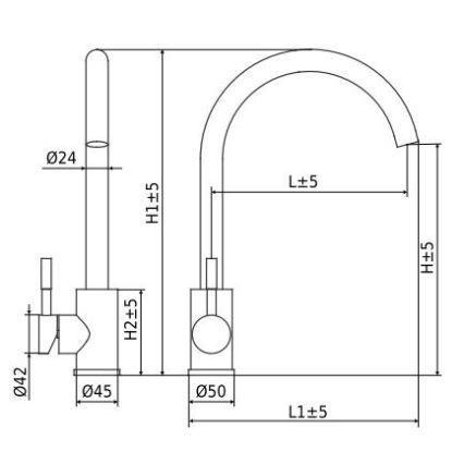 ALVEUS ES3508A - Kraan voor gootsteen VIOLA 36,7 cm roestvrij