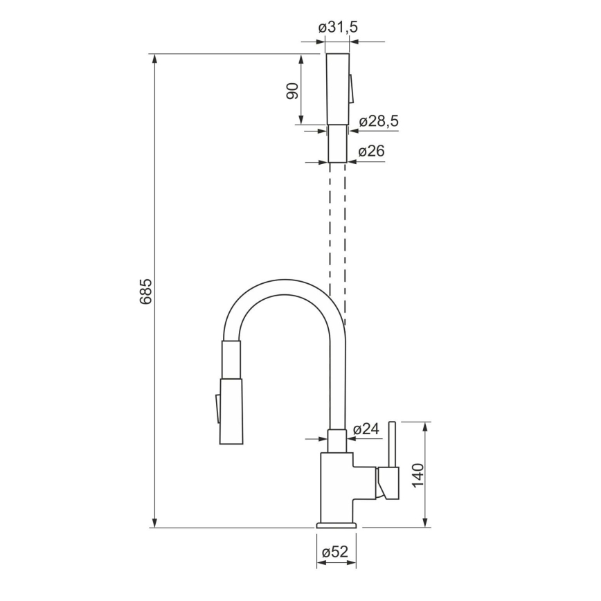 ALVEUS KI112111 - Kraan voor gootsteen met flexibele arm en sproeier BEA 47 cm messing/glanzend chroom/zwart