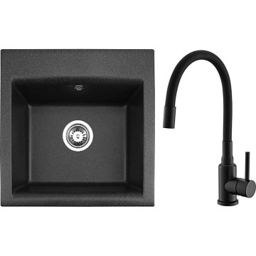 ALVEUS SETA23193 - ATROX Keukenwasbak 50x50 cm + Mengkraan met flexibel mondstuk MINTAS 34 cm graniet/mat zwart