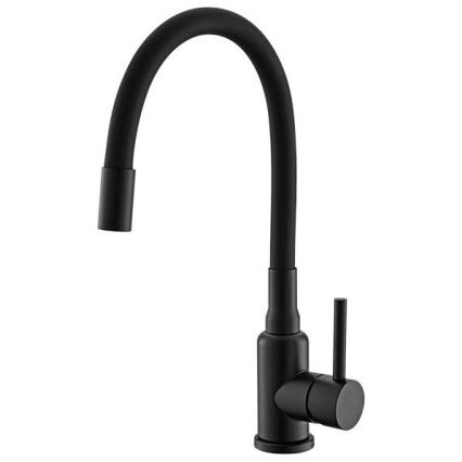 ALVEUS SETA23193 - Keukenspoelbak ATROX 50x50 cm + keukenkraan met flexibele uitloop MINTAS 34 cm graniet/mat zwart