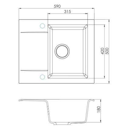ALVEUS SETA23197 - Keukenspoelbak CADIT 59x50 cm + keukenkraan met flexibele uitloop MINTAS 34 cm, graniet/mat zwart