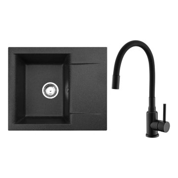 ALVEUS SETA23197 - Keukenwasbak CADIT 59x50 cm + keukenmengkraan met flexibel spatstuk MINTAS 34 cm graniet/mat zwart