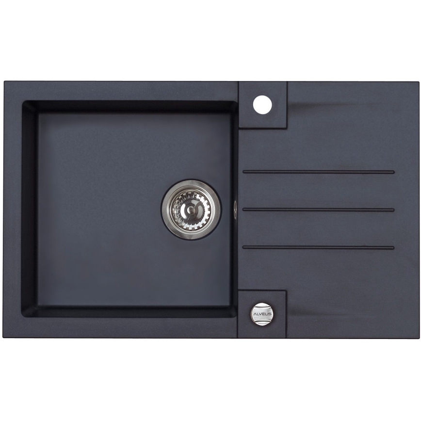 ALVEUS SETA23201 - ROCK keukenspoelbak 78x48 cm + MINTAS 34 cm keukenkraan met flexibele uitloop, graniet/mat zwart