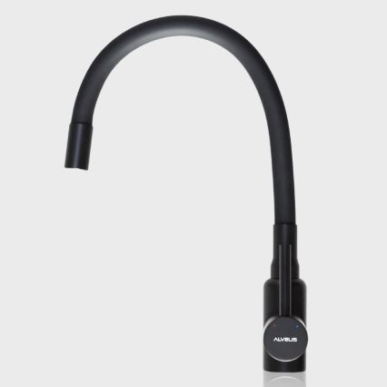 ALVEUS SETA23228 - Keukenspoelbak ATROX 59x50 cm + keukenkraan met flexibele uitloop MINTAS 34 cm graniet/mat zwart