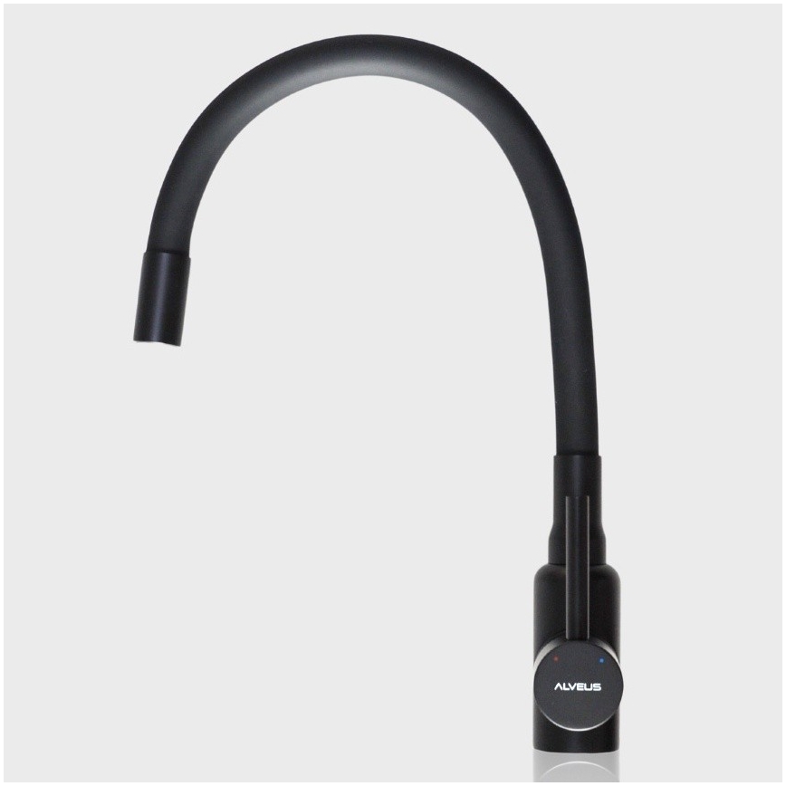 ALVEUS SETA23228 - Keukenspoelbak ATROX 59x50 cm + keukenkraan met flexibele uitloop MINTAS 34 cm graniet/mat zwart