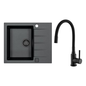 ALVEUS SETA23230 - Keuken wasbak CADIT 59x50 cm + kraan met flexibele uitloop MINTAS 34 cm graniet/mat zwart