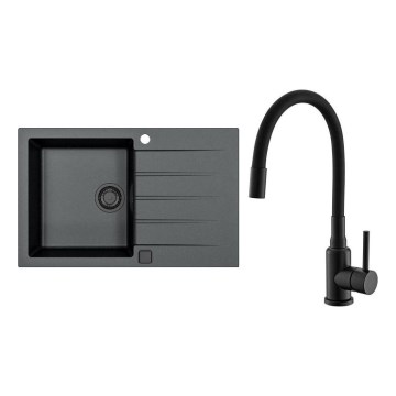 ALVEUS SETA23231 - Keuken wasbak CADIT 79x50 cm + kraan met flexibele uitloop MINTAS 34 cm graniet/mat zwart