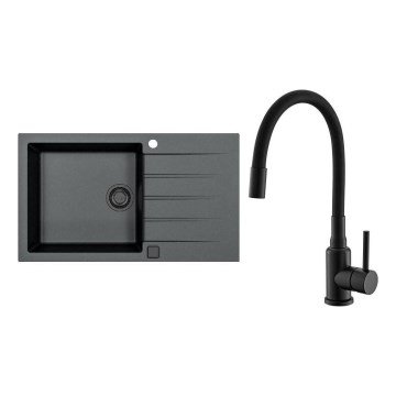 ALVEUS SETA23232 - Keuken gootsteen CADIT 86x50 cm + kraan met flexibele uitloop MINTAS 34 cm graniet/mat zwart