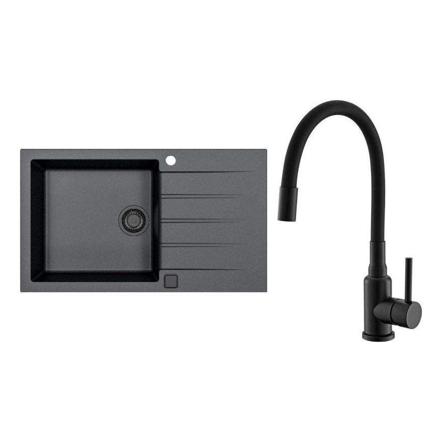 ALVEUS SETA23232 - Keuken gootsteen CADIT 86x50 cm + kraan met flexibele uitloop MINTAS 34 cm graniet/mat zwart