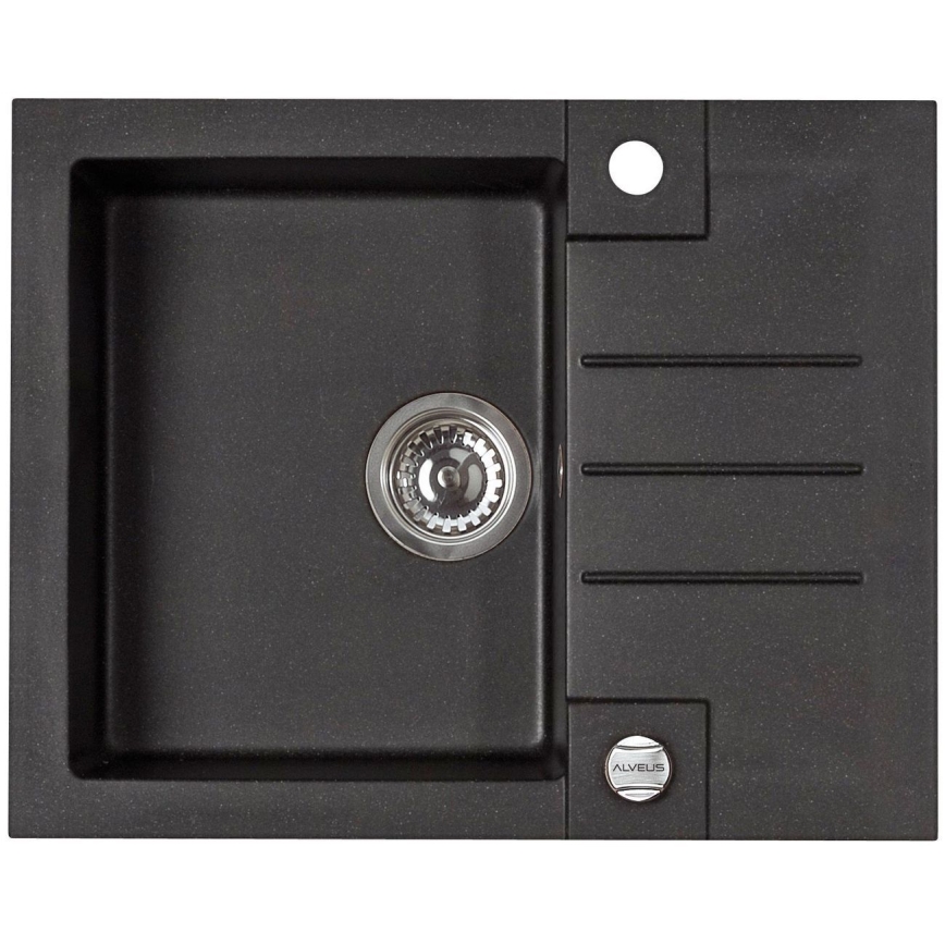 ALVEUS SETA23236 - Keukenwasbak ROCK 59,5x47,5 cm + mengkraan met flexibele uitloop MINTAS 34 cm in graniet/mat zwart